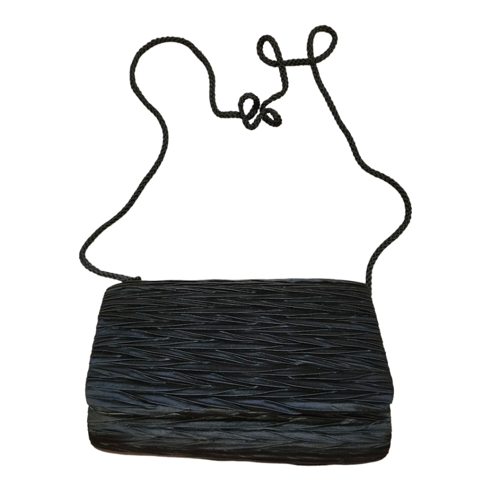 La Regale Black Crepe Quilted Twill Strap Cocktail Evening Bag Clutch